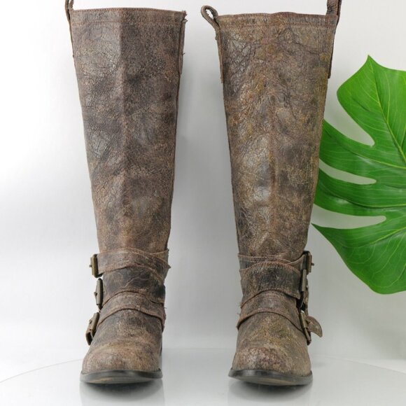 Steve Madden Womens Brodiee Riding Boot Size 9.5 Brown Tan Crackle Distressed - Picture 2 of 12